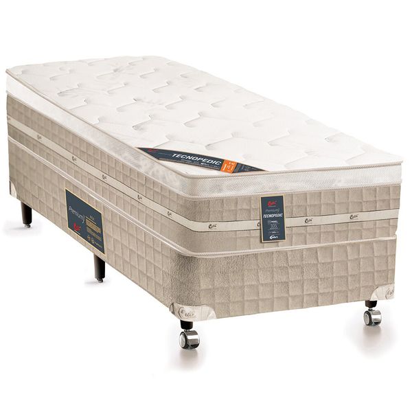 Cama Box Solteiro Premium com Mola Tecnopedic 69x88x188cm Castor Branco com Bege Cama Box Solteiro Premium com Mola Tecnopedic 69x88x188cm Castor Branco com Bege