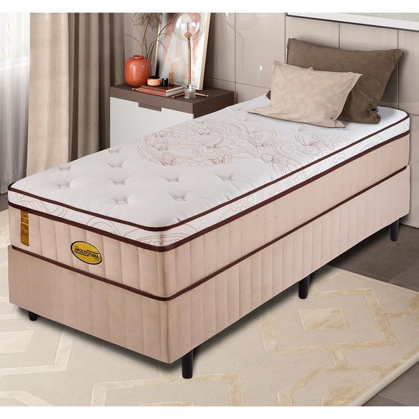 Cama Box Solteirão Apolo Spuma Royale Firm com Pillow In e Molas Ensacadas 68x96x203cm Suede Bege