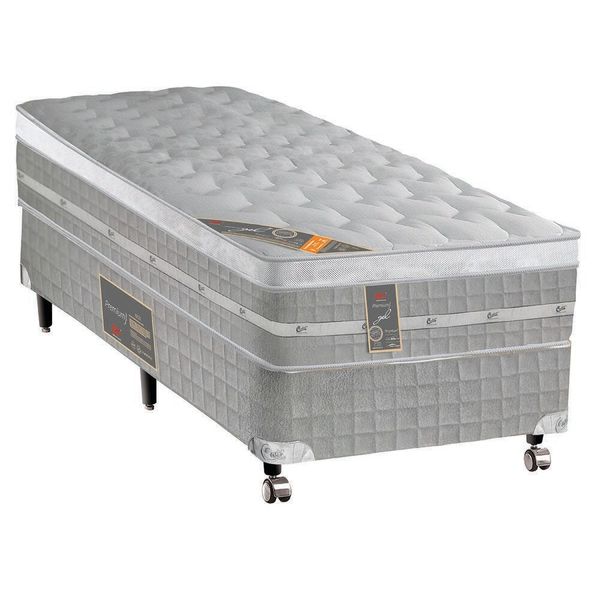 Cama Box Solteiro Premium Gel com Molas Ensacadas 71x88x188cm Castor Cinza com Branco