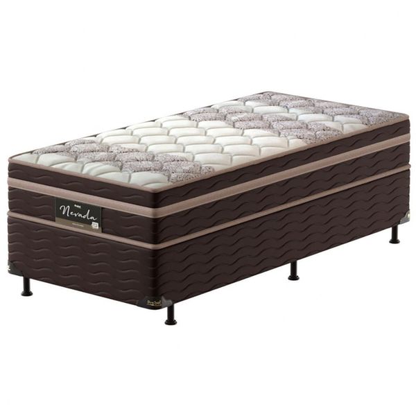 Cama Box Solteiro Nevada com Euro Pillow e Molas Ensacadas 64x88x188 cm Probel Bege com Marrom