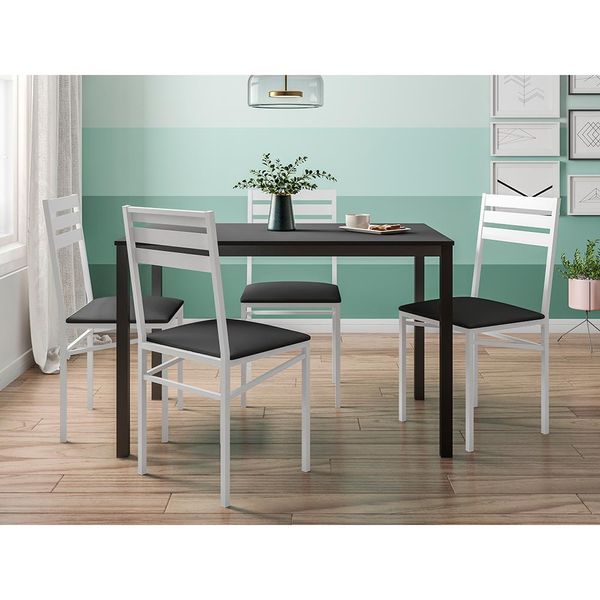 Mesa de Jantar Bartira Vita New com 4 Cadeiras Branco com Preto