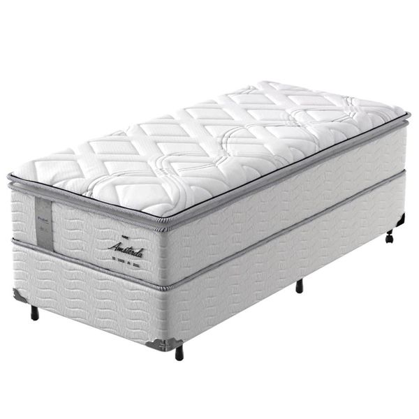 Cama Box de Solteiro Amsterdã com Pillow Top e Molas Pocket 72x88x188cm Probel Branco e Preto