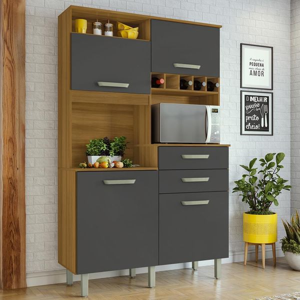 Cozinha Nesher Prática Smart Jr 4 Portas 2 Gavetas 6 Prateleiras 120cm Freijo e Grafite Cozinha Nesher Prática Smart Jr 4 Portas 2 Gavetas 6 Prateleiras 120cm Freijo e Grafite