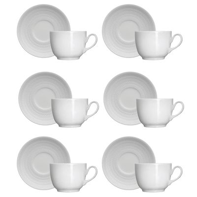 Conjunto de Xícaras para Chá Germer Chevron em Porcelana 240 ml 6 Peças Branco