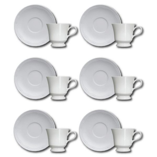 Conjunto de Xícaras para Café Germer Cottage em Porcelana 80 ml 6 Peças Branco