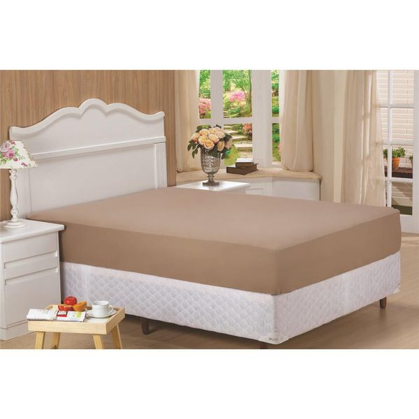 Lençol com Elástico Casal 3768 Plumasul 230 Fios Caqui