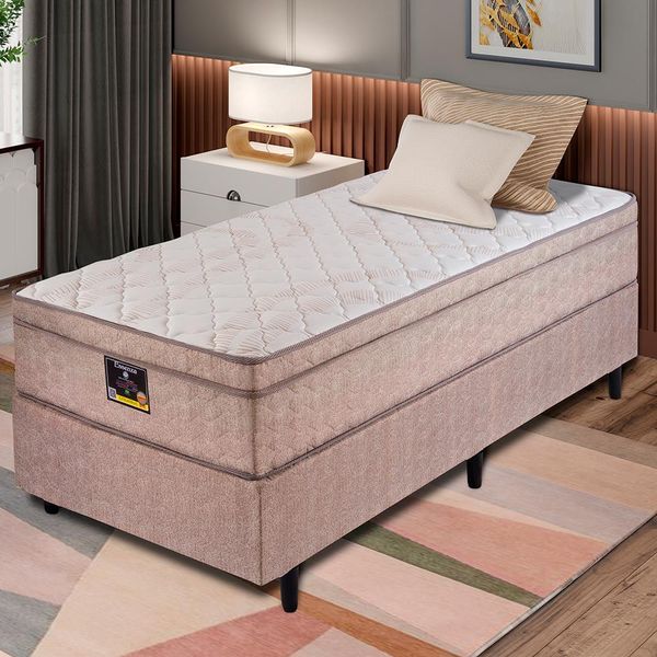 Cama Box Solteirão Apolo Spuma Essenza ExtraFirm com Pillow In e Molas Ensacadas 70x96x203cm Palha com Marrom