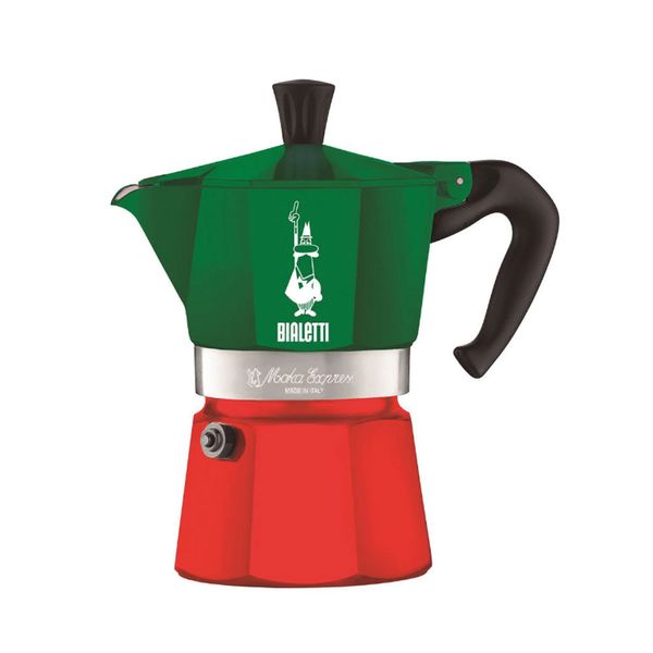 Cafeteira Moka Express Itália em Alumínio 6 Xícaras Bialetti vermelho e verde