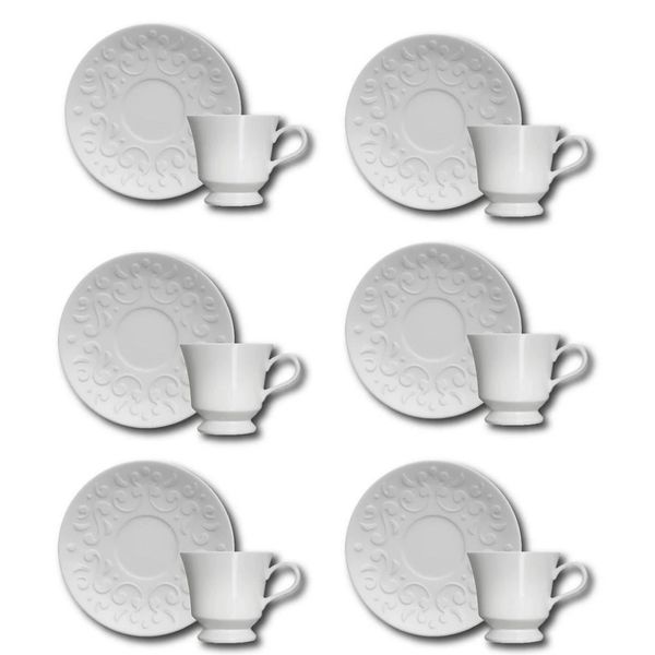 Conjunto de Xícaras para Café Germer Tassel em Porcelana 80 ml 6 Peças Branco