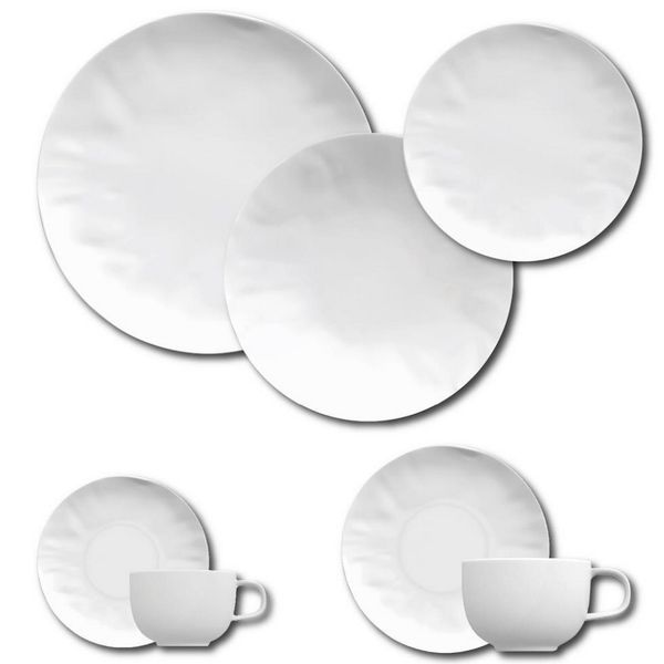 Aparelho de Jantar, Chá, Café e Sobremesa 42 Peças Germer Orgânico em Porcelana Branco Aparelho de Jantar, Chá, Café e Sobremesa 42 Peças Germer Orgânico em Porcelana Branco