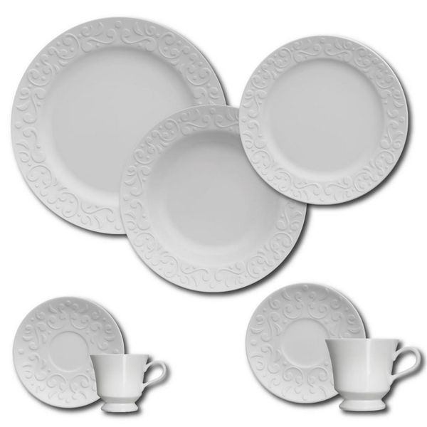 Aparelho de Jantar, Chá e Sobremesa 42 Peças Germer Tassel em Porcelana Branco Aparelho de Jantar, Chá e Sobremesa 42 Peças Germer Tassel em Porcelana Branco