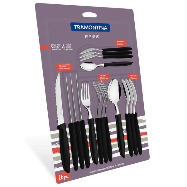 Faqueiro Tramontina Inox Plenus - 16 Peças Inox com Preto Faqueiro Tramontina Inox Plenus - 16 Peças Inox com Preto