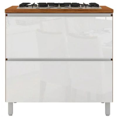 Cozinha Completa Bartira Amazonita com 8 Portas, 1 Gaveta e 4 Prateleiras 280cm de largura Damasco com Branco