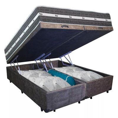 Cama Box Baú Casal Bipartido Suede + Colchão Anjos Black Graphite Molas Ensacadas 138x188x64cm Marrom