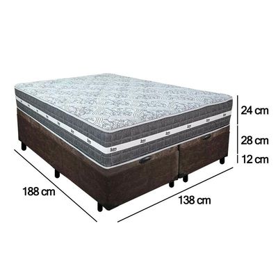 Cama Box Baú Casal Bipartido Suede + Colchão Anjos Black Graphite Molas Ensacadas 138x188x64cm Marrom