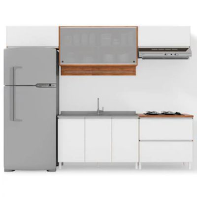Cozinha Completa Bartira Amazonita com 8 Portas, 1 Gaveta e 4 Prateleiras 280cm de largura Damasco com Branco