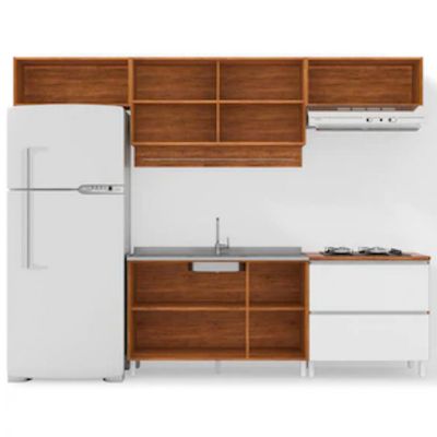 Cozinha Completa Bartira Amazonita com 8 Portas, 1 Gaveta e 4 Prateleiras 280cm de largura Damasco com Branco