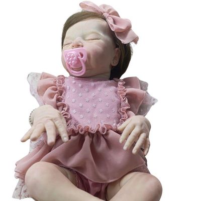 Bebê Reborn Menina Realista Olhos Fechados Artesanal Cabelo Implantado Fio A Fio