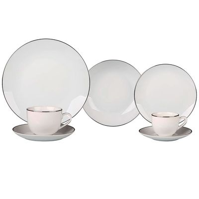 Aparelho de Jantar 42 Peças L`Hermitage Silver em Porcelana Branco com Prata
