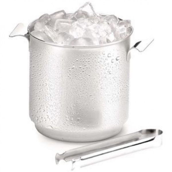 Balde para Gelo com Pinça Forma Bartender em Aço Inox - 3 L Inox