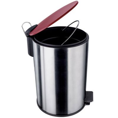 Lixeira Euro Home com Pedal LIX2256 em Inox e PP 12 L Inox e Vermelho