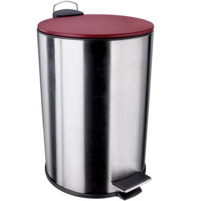 Lixeira Euro Home com Pedal LIX2256 em Inox e PP 12 L Inox e Vermelho
