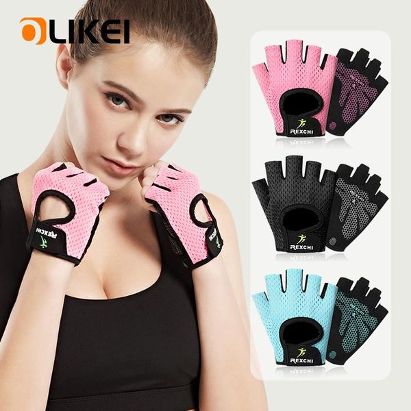 Luvas de Fitness OLIKEI para Homens e Mulheres, Meio Dedo, Antiderrapantes M / as the picture