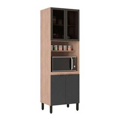 Paneleiro Duplo Firenze com 4 Portas 4 Prateleiras e Nicho para Micro-ondas Demóbile Avena com Grafito