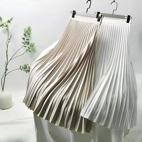 Saia Plissada Elegante Feminina de Cintura Alta, Moda Luxuosa, Tecido Poliéster S / cinza escuro
