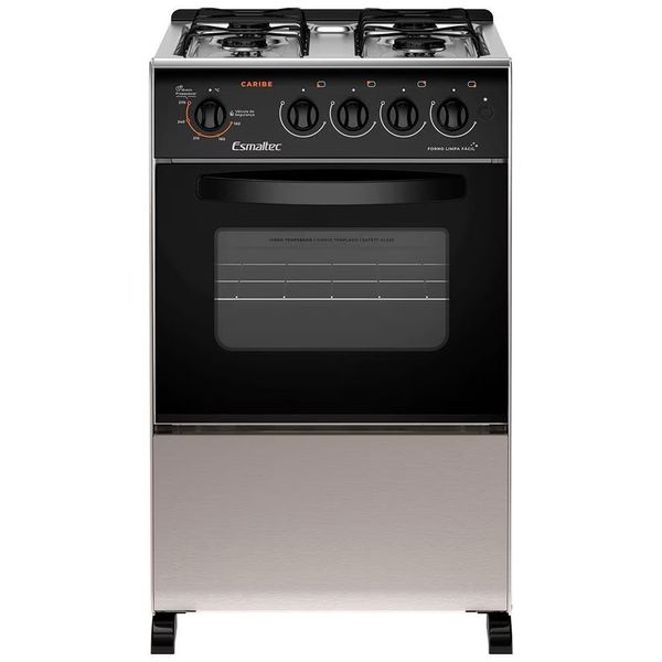 Fogão Esmaltec 4 Bocas Caribe 4112 com Mesa de Inox e Acendimento Automático Inox / Bivolt