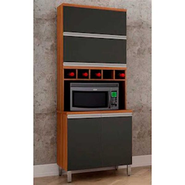 Paneleiro Cléo em MDP 15mm com Adega 4 Portas e 2 Prateleiras CHF Móveis Carvalho com Grafite Paneleiro Cléo em MDP 15mm com Adega 4 Portas e 2 Prateleiras CHF Móveis Carvalho com Grafite