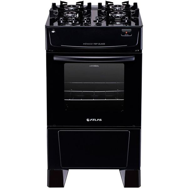 Fogão Mônaco 4 Bocas Preto Top Glass com Mesa de Vidro Atlas Preto / Bivolt Fogão Mônaco 4 Bocas Preto Top Glass com Mesa de Vidro Atlas Preto / Bivolt