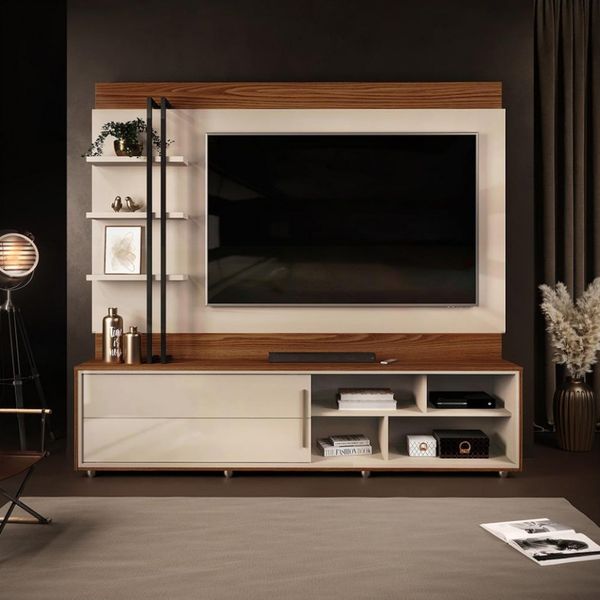 Estante Home DJ Móveis Argel 3 Prateleiras 1 Porta e 6 Nichos Caiena com Creme Estante Home DJ Móveis Argel 3 Prateleiras 1 Porta e 6 Nichos Caiena com Creme