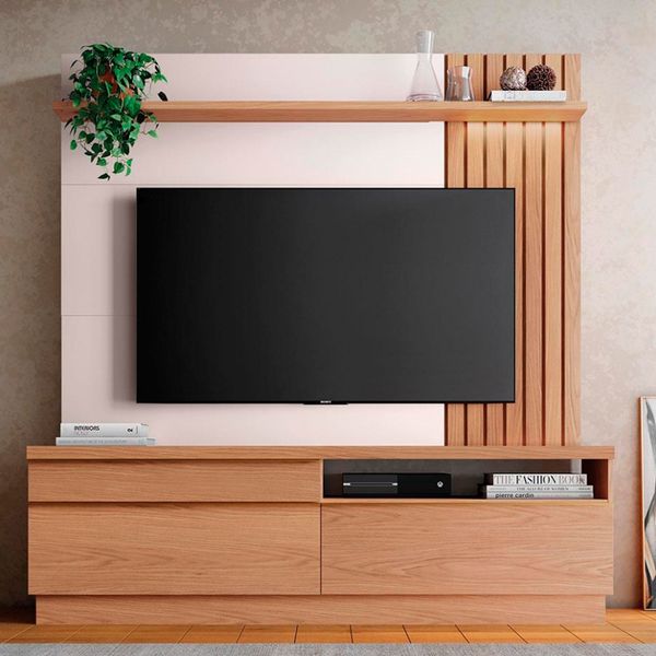 Estante Home Trancoso para Tv até 70 Polegadas Colibri Freijó com Off White Estante Home Trancoso para Tv até 70 Polegadas Colibri Freijó com Off White