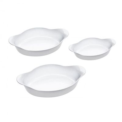 Conjunto de Assadeiras Ovais Marinex Opaline em Vidro Temperado 3 Peças Branco