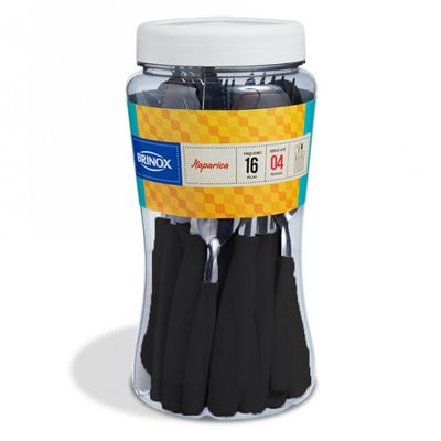 Faqueiro Brinox em Polipropileno e Aço Inox Itaparica 16 Peças Preto com Inox