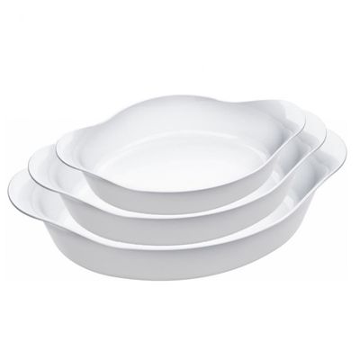 Conjunto de Assadeiras Ovais Marinex Opaline em Vidro Temperado 3 Peças Branco