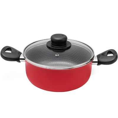 Caçarola Multiflon Páprika em Alumínio com Revestimento Antiaderente e Tampa de Vidro com Saída de Vapor Vermelha - 22 cm Vermelho