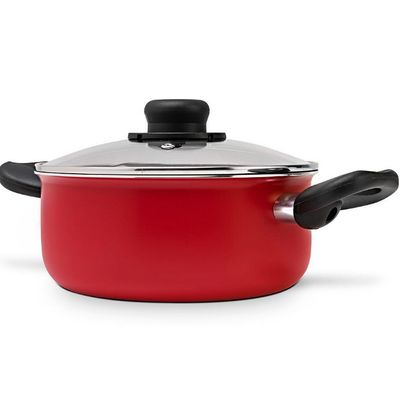 Caçarola Multiflon Páprika em Alumínio com Revestimento Antiaderente e Tampa de Vidro com Saída de Vapor Vermelha - 22 cm Vermelho