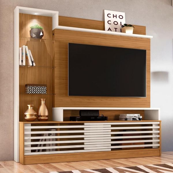 Estante Home Theater Madetec Frizz Prime para Tv até 55 Polegadas Naturale com Off White
