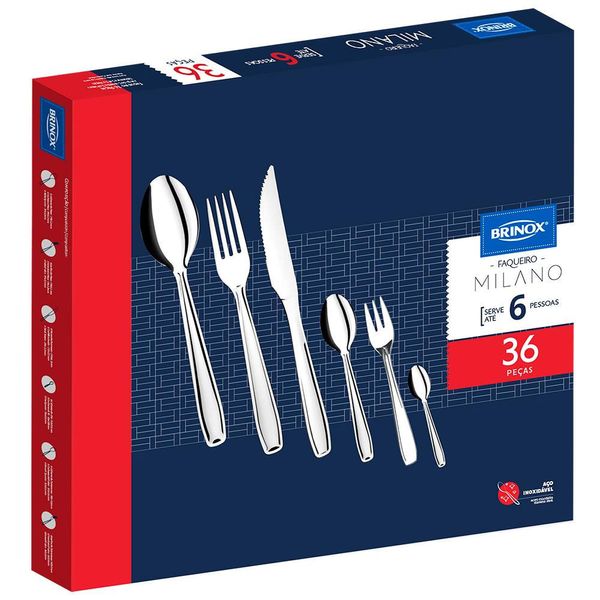 Faqueiro 36 Peças Brinox Milano em Aço Inox Inox Faqueiro 36 Peças Brinox Milano em Aço Inox Inox