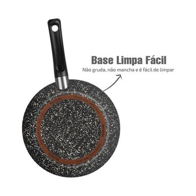 Frigideira Francesa Rochedo Stone Pro Revestimento Antiaderente 28CM Preto com Cinza
