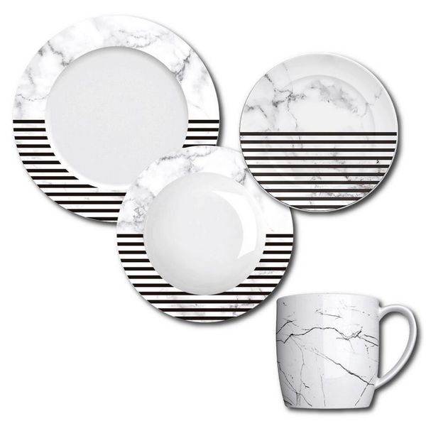 Aparelho de Jantar, Chá e Sobremesa 16 Peças Germer Geo em Porcelana Estampado