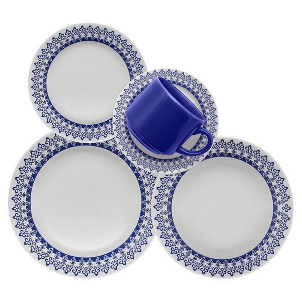 Aparelho de Jantar Chá e Sobremesa Biona Donna Grécia 20 Peças Branco com Azul Aparelho de Jantar Chá e Sobremesa Biona Donna Grécia 20 Peças Branco com Azul