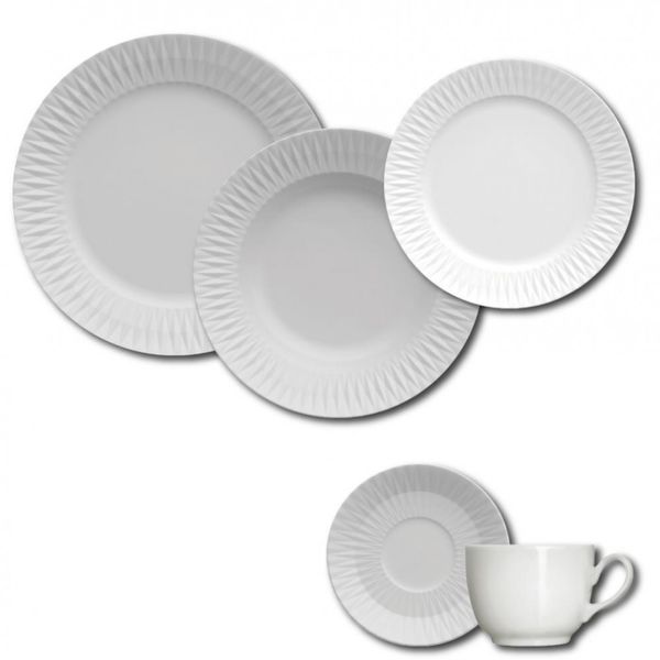 Aparelho de Jantar, Chá e Sobremesa 20 Peças Germer Diamante em Porcelana Branco Aparelho de Jantar, Chá e Sobremesa 20 Peças Germer Diamante em Porcelana Branco