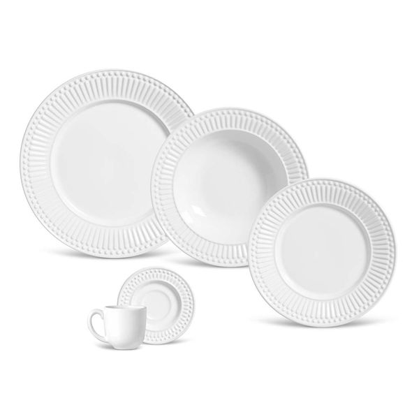 Aparelho de Jantar Café e Sobremesa Ravenna Roma 61089 - 20 Peças Porto Brasil Branco