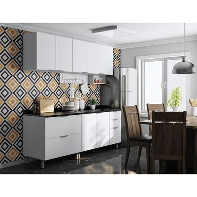 Cozinha Bartira Rubi com 6 Portas, 5 Gavetas e 4 Prateleiras - 4 Peças Branco