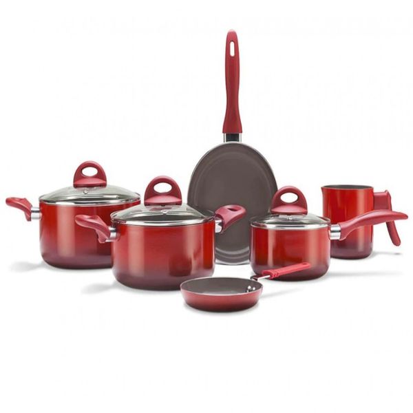 Conjunto de Panelas Brinox 6 Peças Ceramic Life Smart Plus com Revestimento Antiaderente Cerâmico e Tampa de Vidro Vermelho