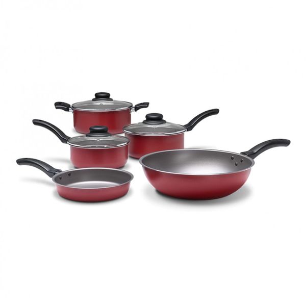 Conjunto de Panelas 5 Peças Brinox Ruby com Revestimento Interno Antiaderente Pro-Flon e Tampas de Vidro com Saída de Vapor Vermelho Conjunto de Panelas 5 Peças Brinox Ruby com Revestimento Interno Antiaderente Pro-Flon e Tampas de Vidro com Saída de Vapor Vermelho