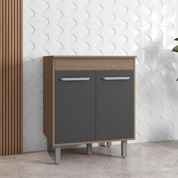 Balcão para Cooktop de 4 ou 5 Bocas Barcelona com 2 Portas e 1 Prateleira Poliman Carvalho com Grafite Balcão para Cooktop de 4 ou 5 Bocas Barcelona com 2 Portas e 1 Prateleira Poliman Carvalho com Grafite